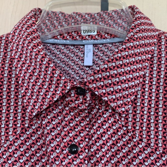 CINCH Shirt Women's Long Sleeve Snap Up Geometric Pink‎ Size  XXL - Picture 6 of 16